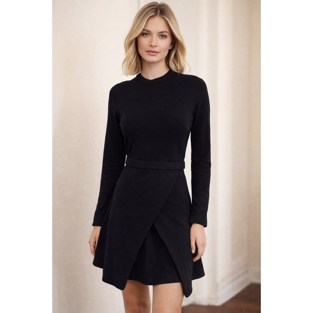 Proenza Schouler Black Wool Blend Wrap Front Midi Dress Size‎ 0